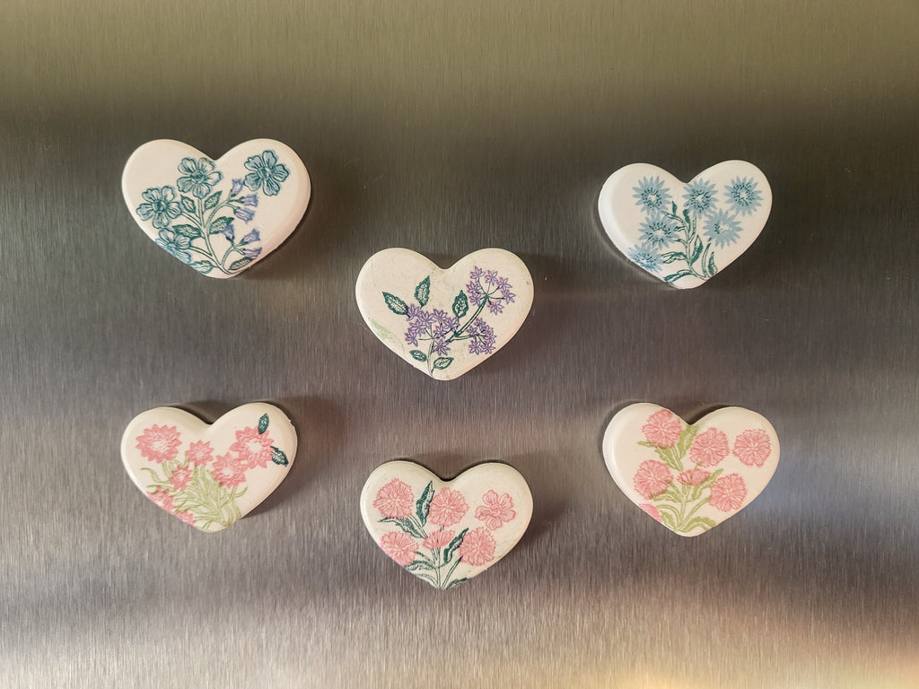 Floral Heart Magnets — Set of 6 | Artisan Decoupage Gift