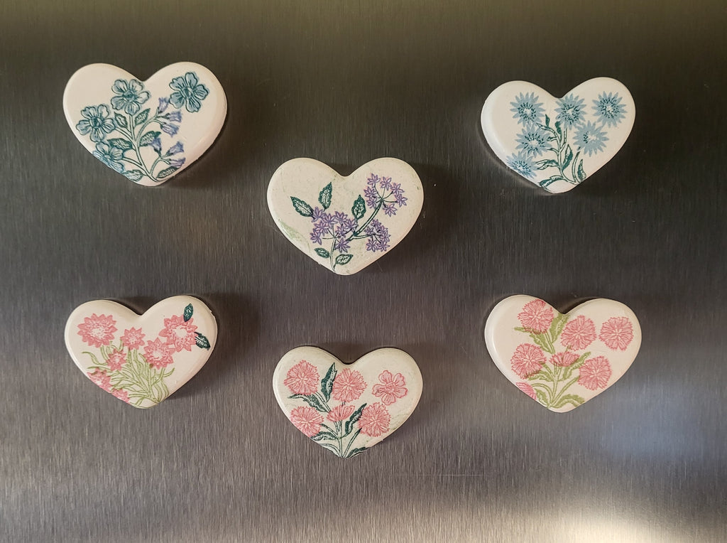 Floral Heart Magnets — Set of 6 | Artisan Decoupage Gift