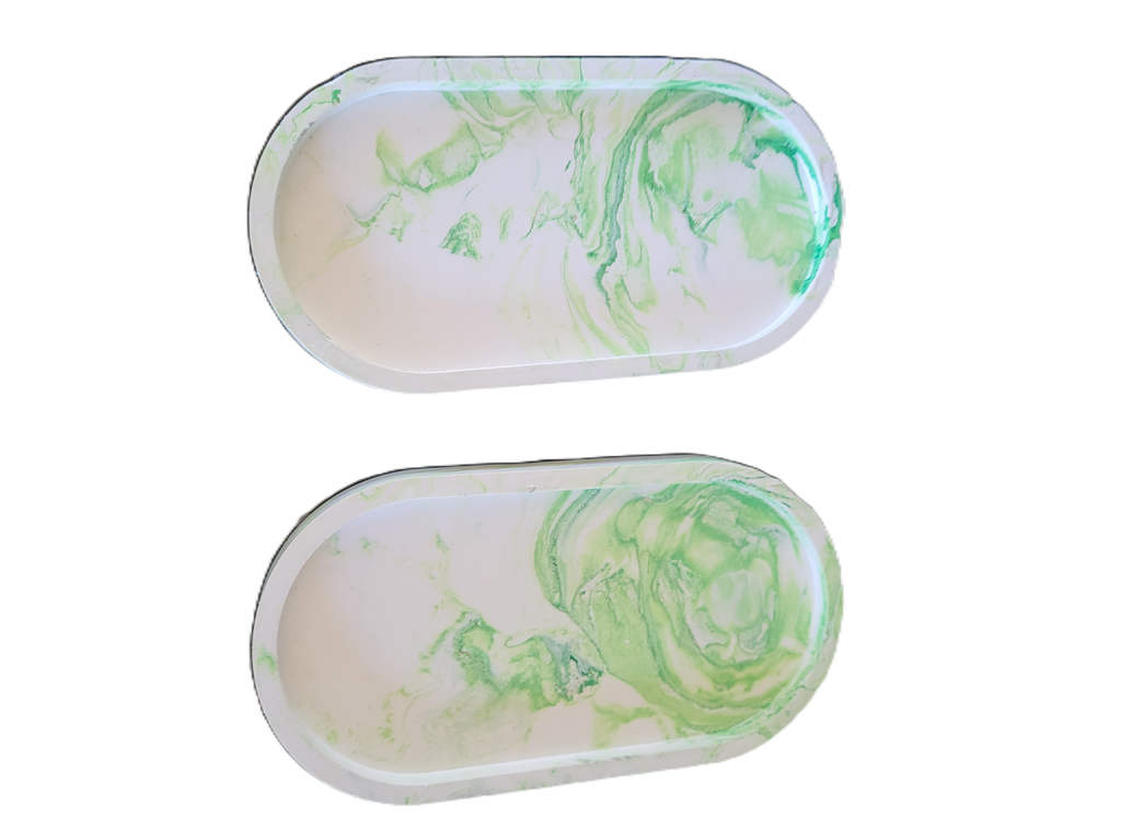 Handmade Plaster Oblong Tray — Artisan Home Decor | Blue or Green Swirl