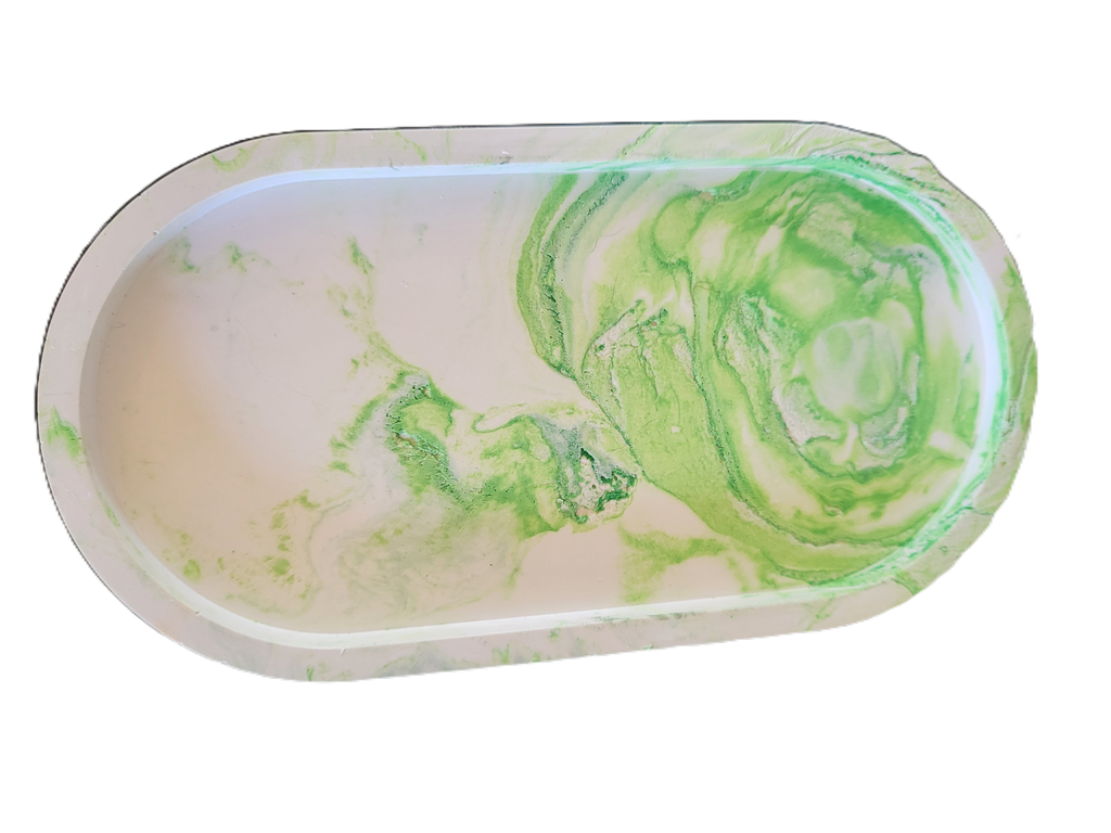 Handmade Plaster Oblong Tray — Artisan Home Decor | Blue or Green Swirl