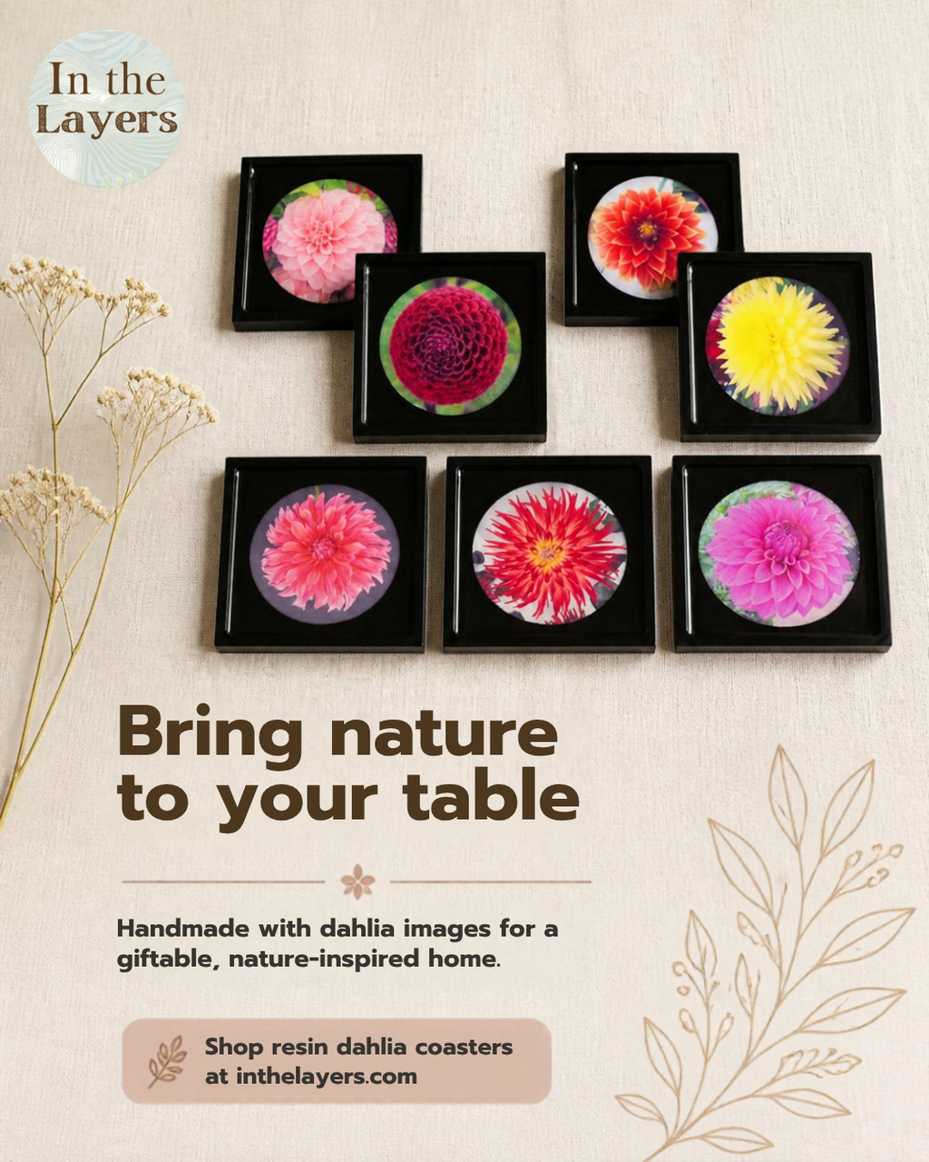 Coasters 🏵️Dahlia Bloom | Colorful Floral Home Decor 4"