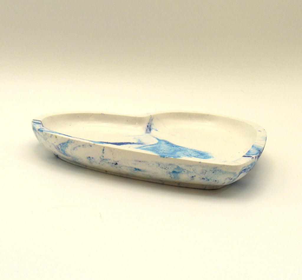 Handmade Plaster Heart Trinket Dish — Unique Gift for Her | Blue Swirl