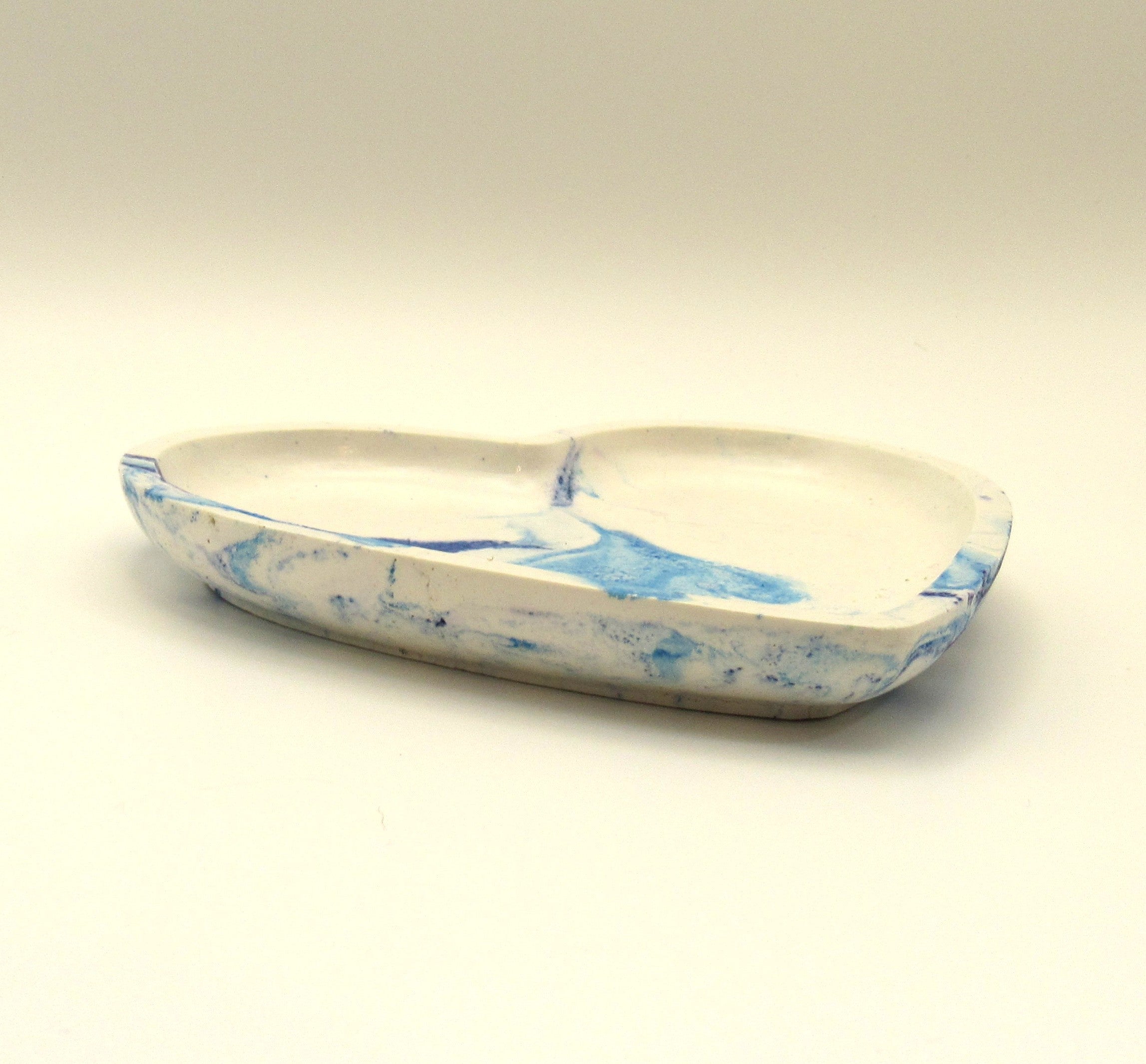Handmade Plaster Heart Trinket Dish — Unique Gift for Her | Blue Swirl