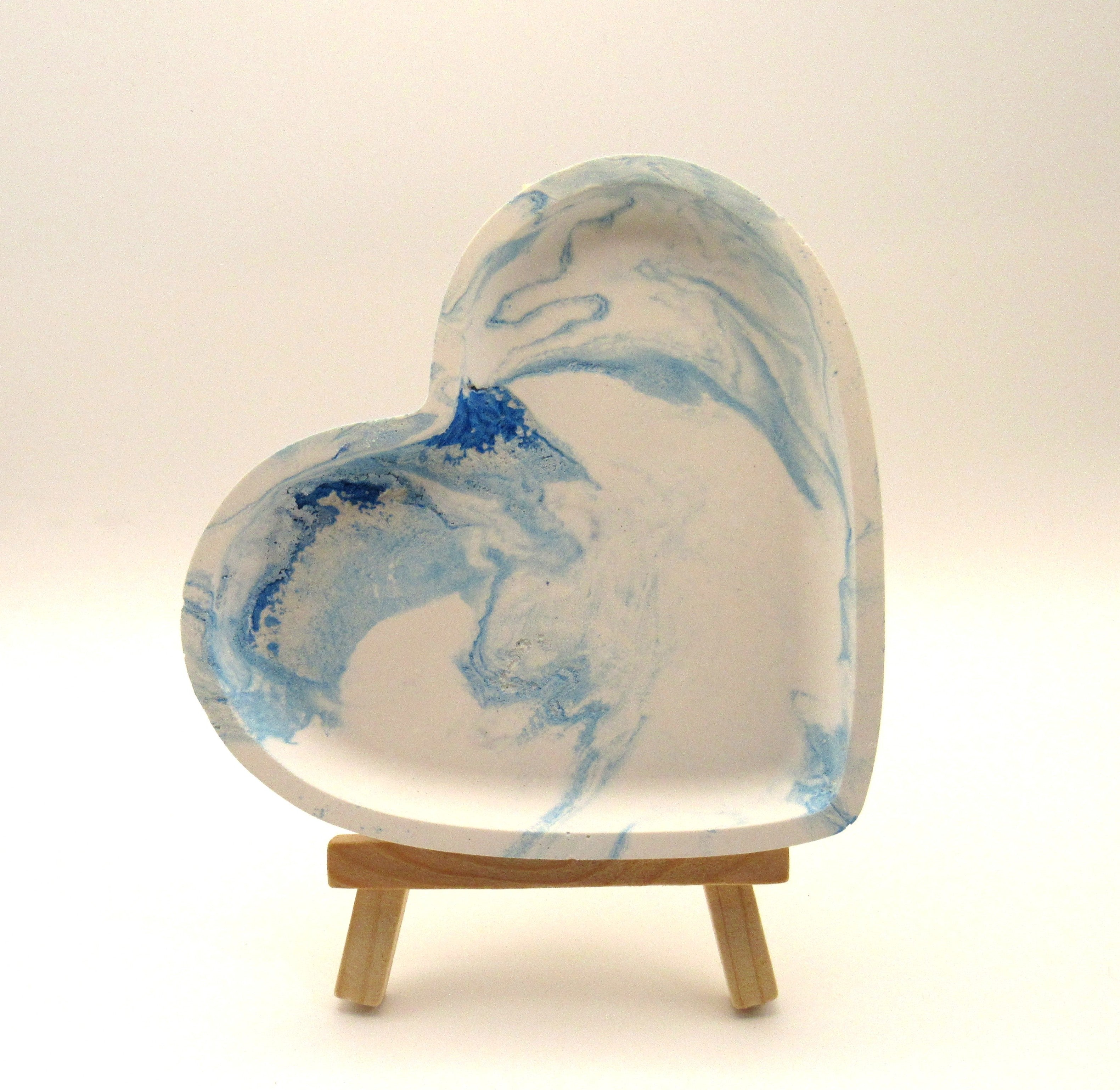 Handmade Plaster Heart Trinket Dish — Unique Gift for Her | Blue or Green Swirl