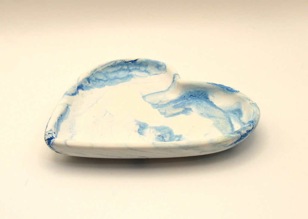 Handmade Plaster Heart Trinket Dish — Unique Gift for Her | Blue Swirl
