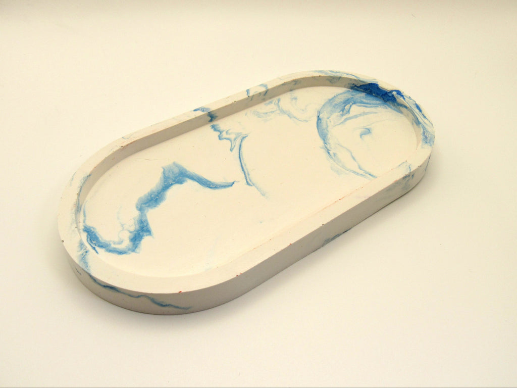 Handmade Gypsum Oblong Tray — Artisan Home Decor | Blue Swirl