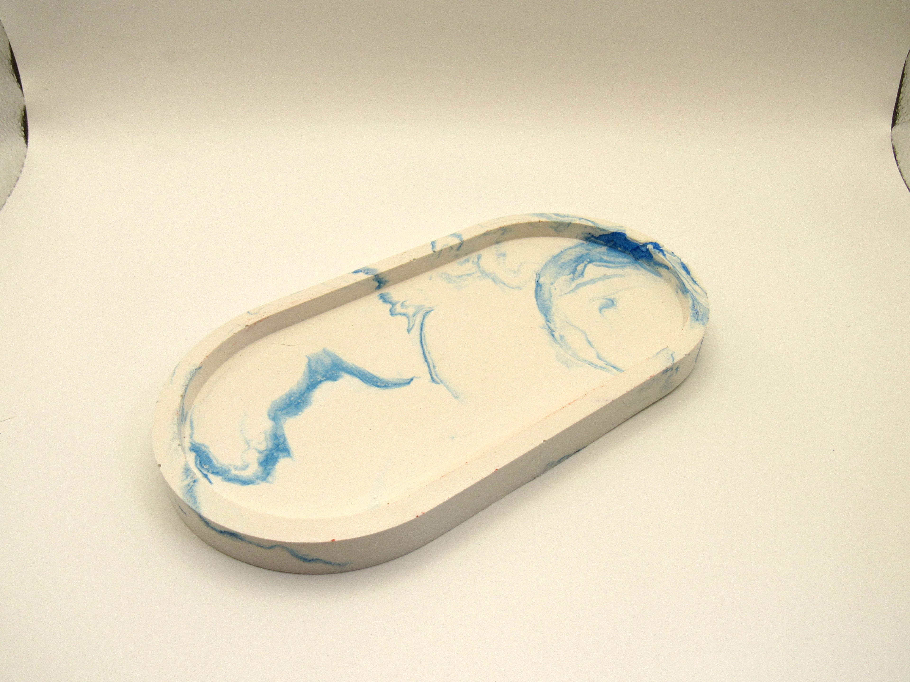 Handmade Plaster Oblong Tray — Artisan Home Decor | Blue or Green Swirl