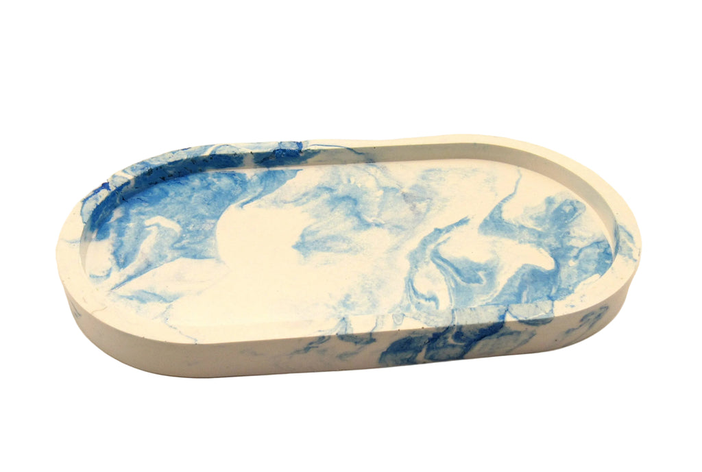 Handmade Gypsum Oblong Tray — Artisan Home Decor | Blue Swirl