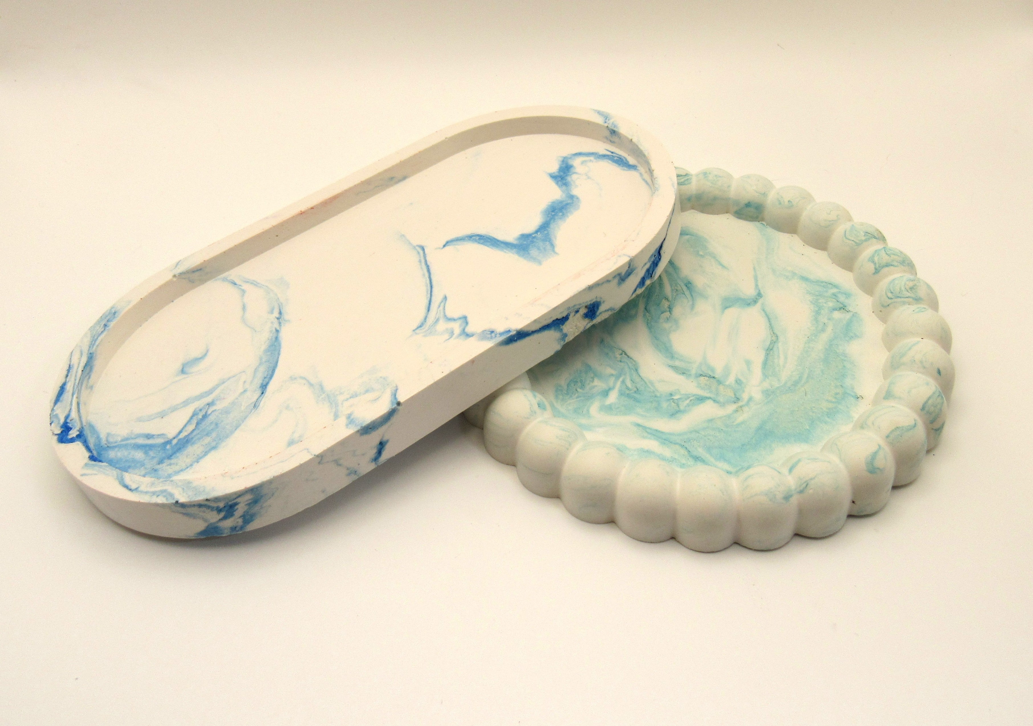 Handmade Plaster Oblong Tray — Artisan Home Decor | Blue or Green Swirl
