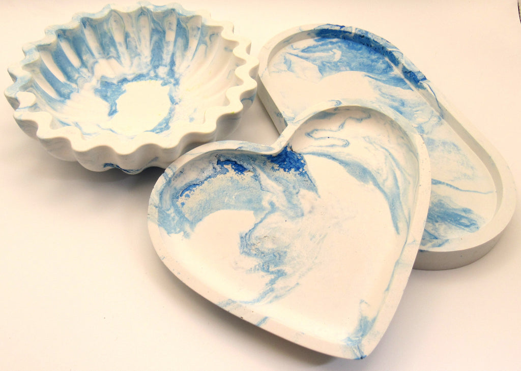 Handmade Plaster Heart Trinket Dish — Unique Gift for Her | Blue Swirl
