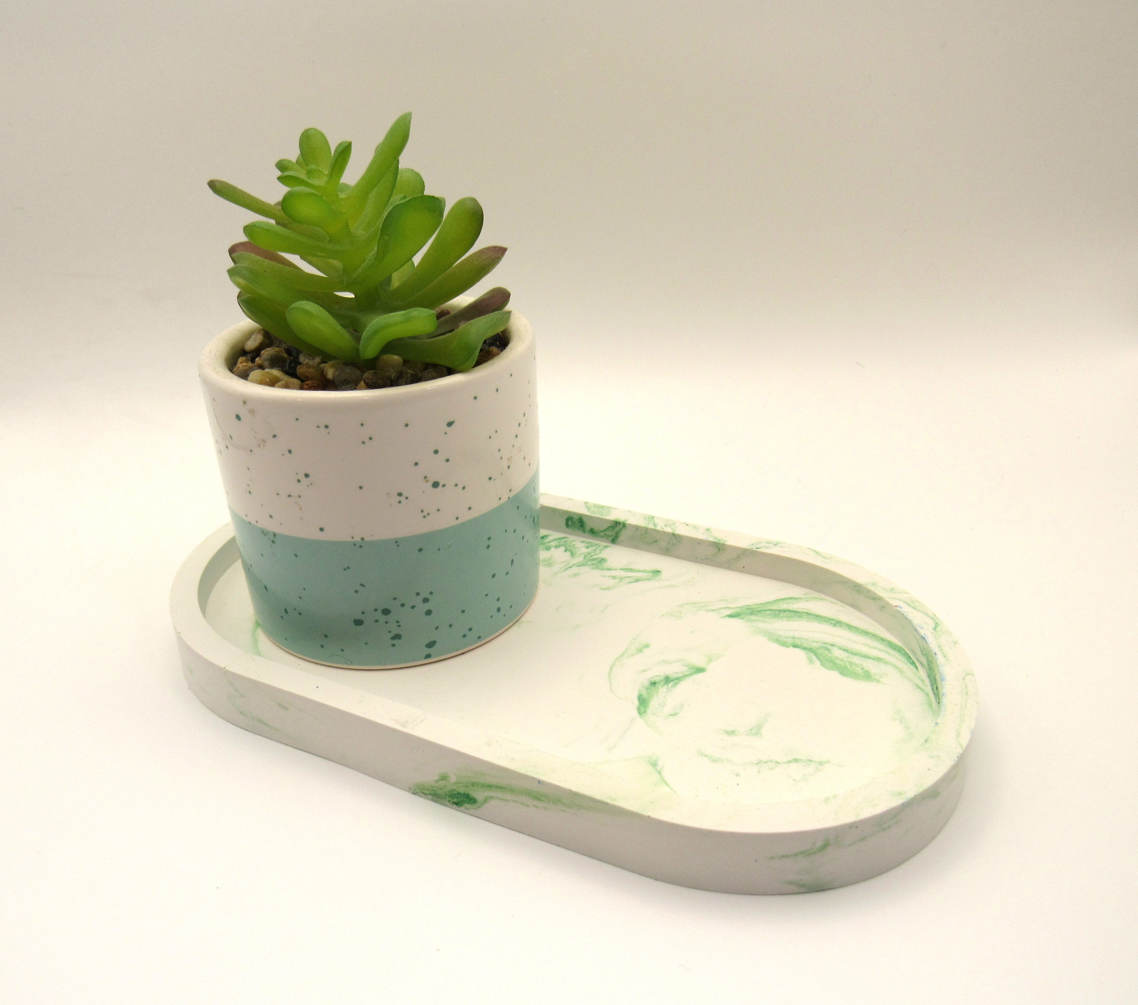Handmade Plaster Oblong Tray — Artisan Home Decor | Blue or Green Swirl