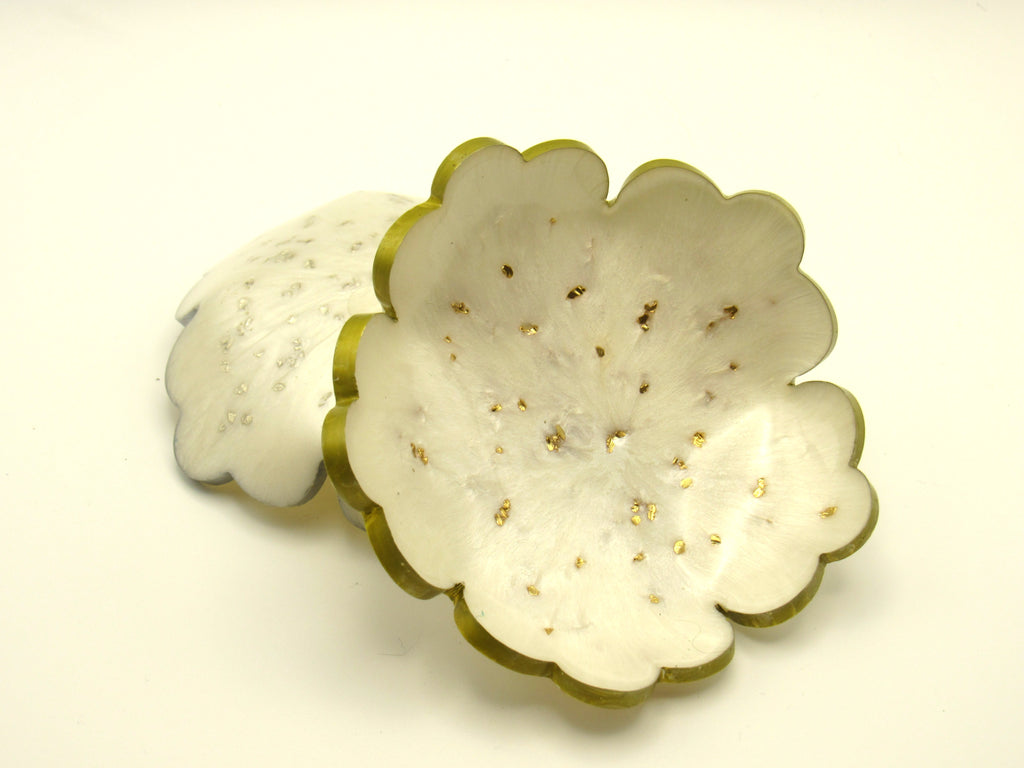 Handmade Resin Flower Trinket Dish — White & Gold Glitter | Unique Gift Idea