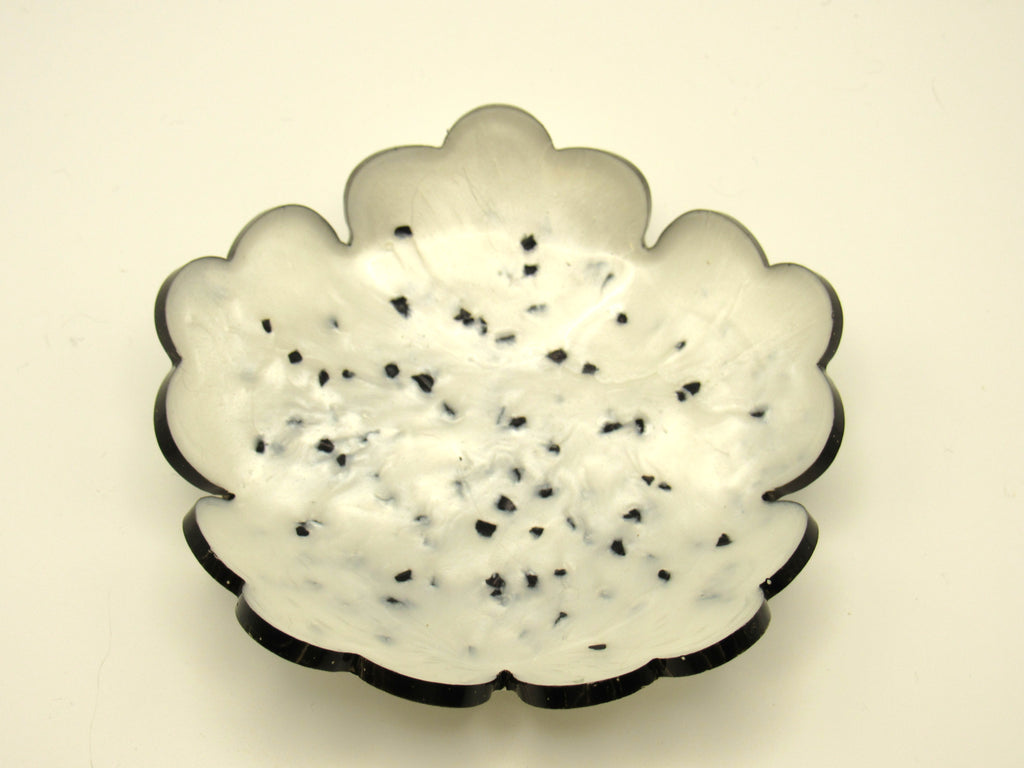 Handmade Resin Flower Trinket Dish — White & Black Glitter | Unique Gift Idea