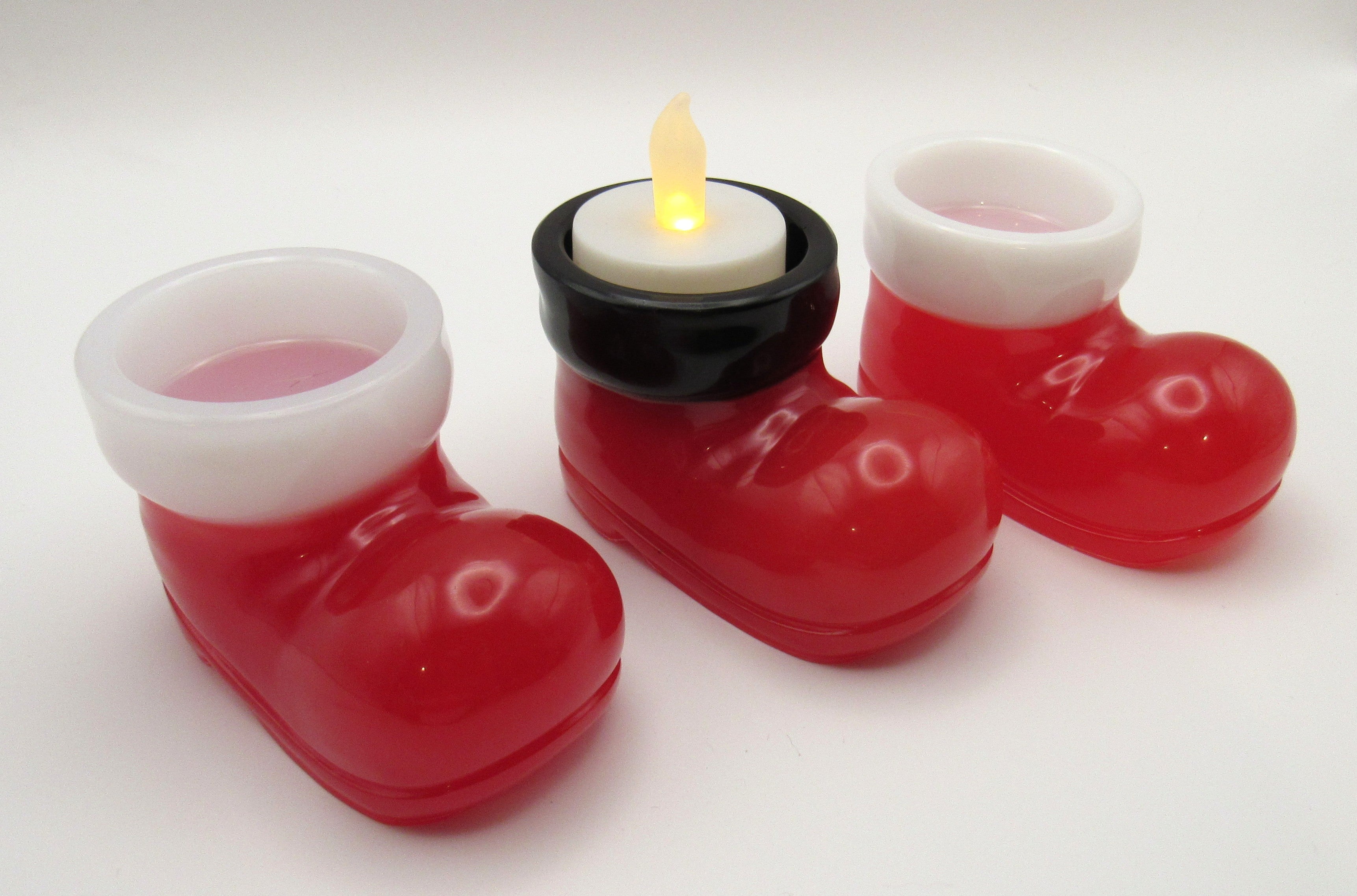Santa Boot Votive Holder- White and Red