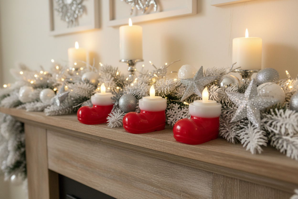 Santa Boot Votive Holder- White and Red