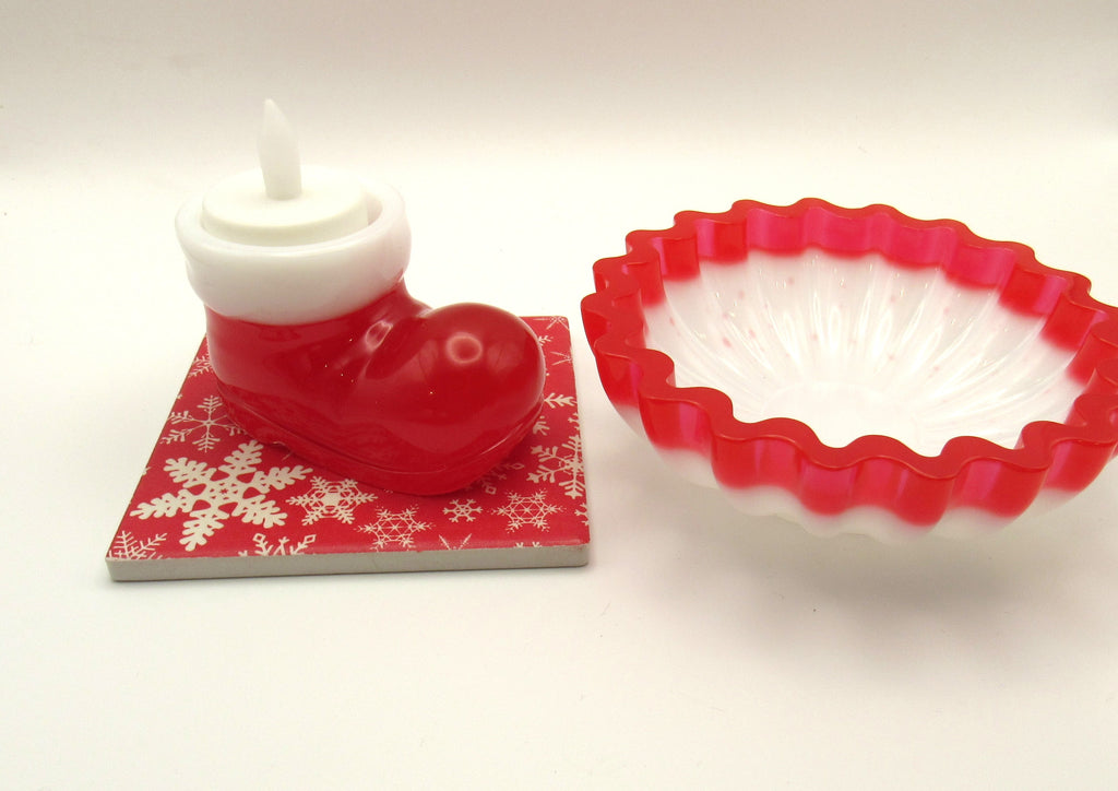 Santa Boot Votive Holder- White and Red