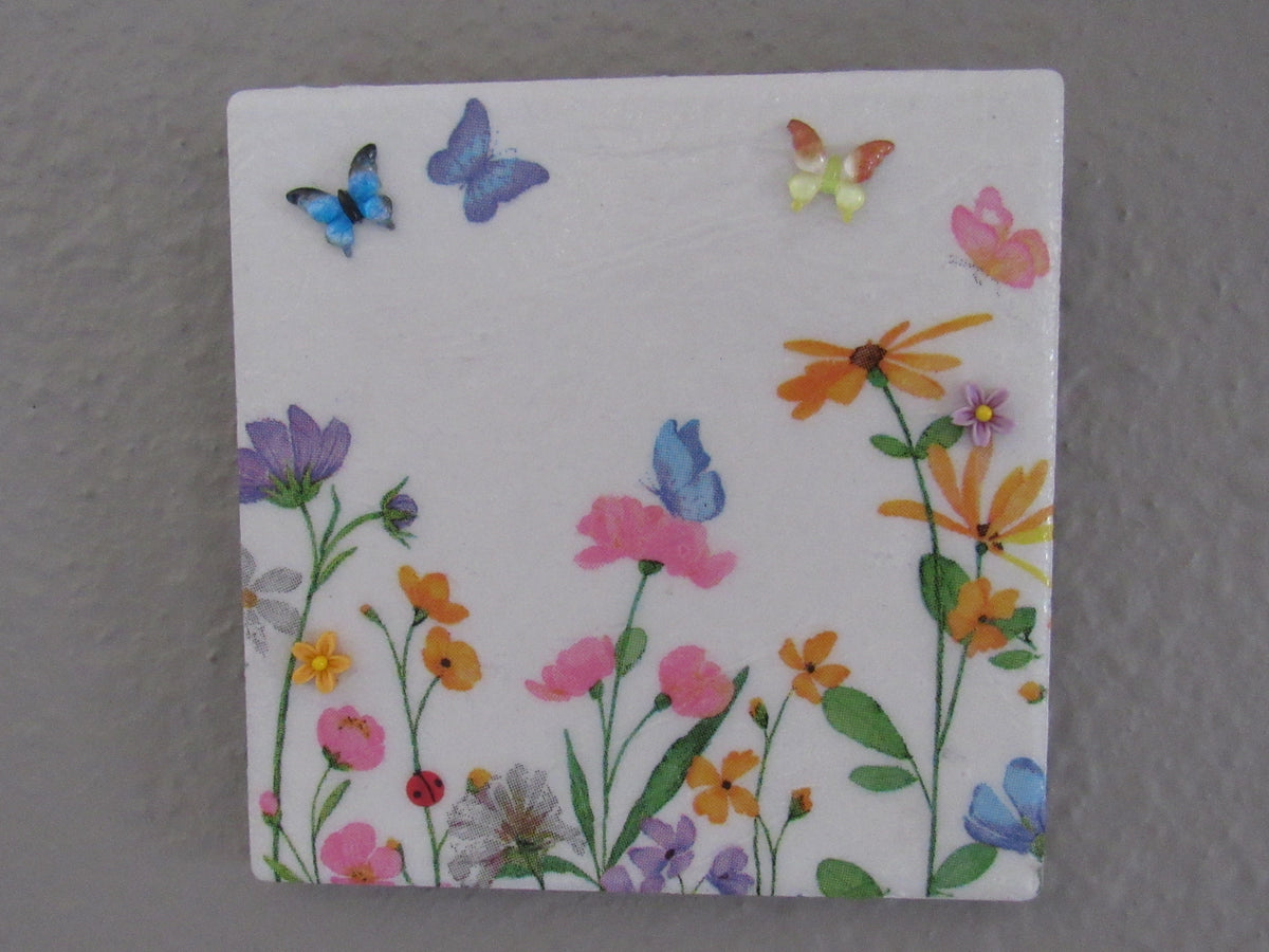 Wall Art - Butterflies and Flowers Ceramic and Decoupage
