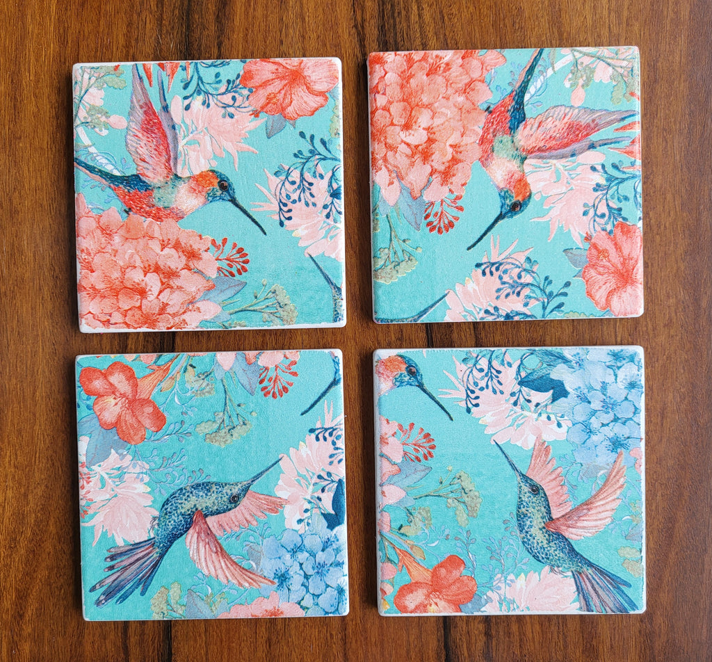 Coasters - 🌸🐦 Hummingbird Floral Set of 4