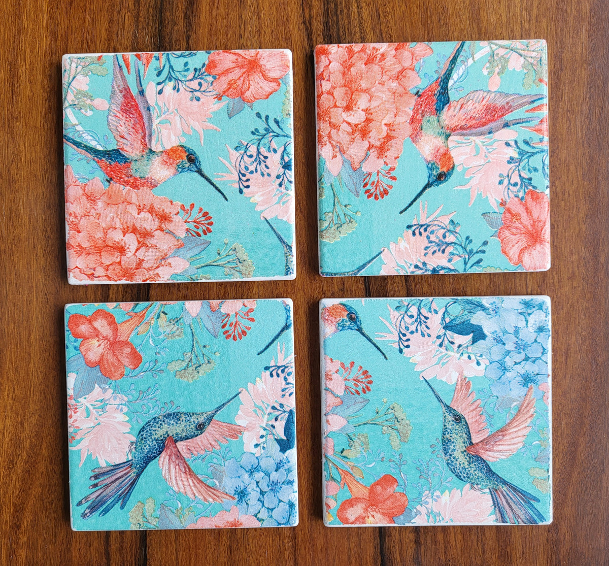 Coasters - 🌸🐦 Hummingbird Floral Set of 4