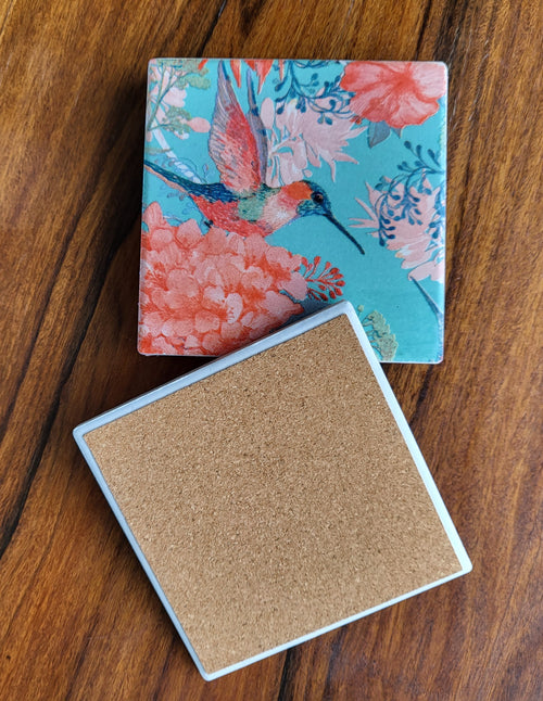Coasters - 🌸🐦 Hummingbird Floral Set of 4