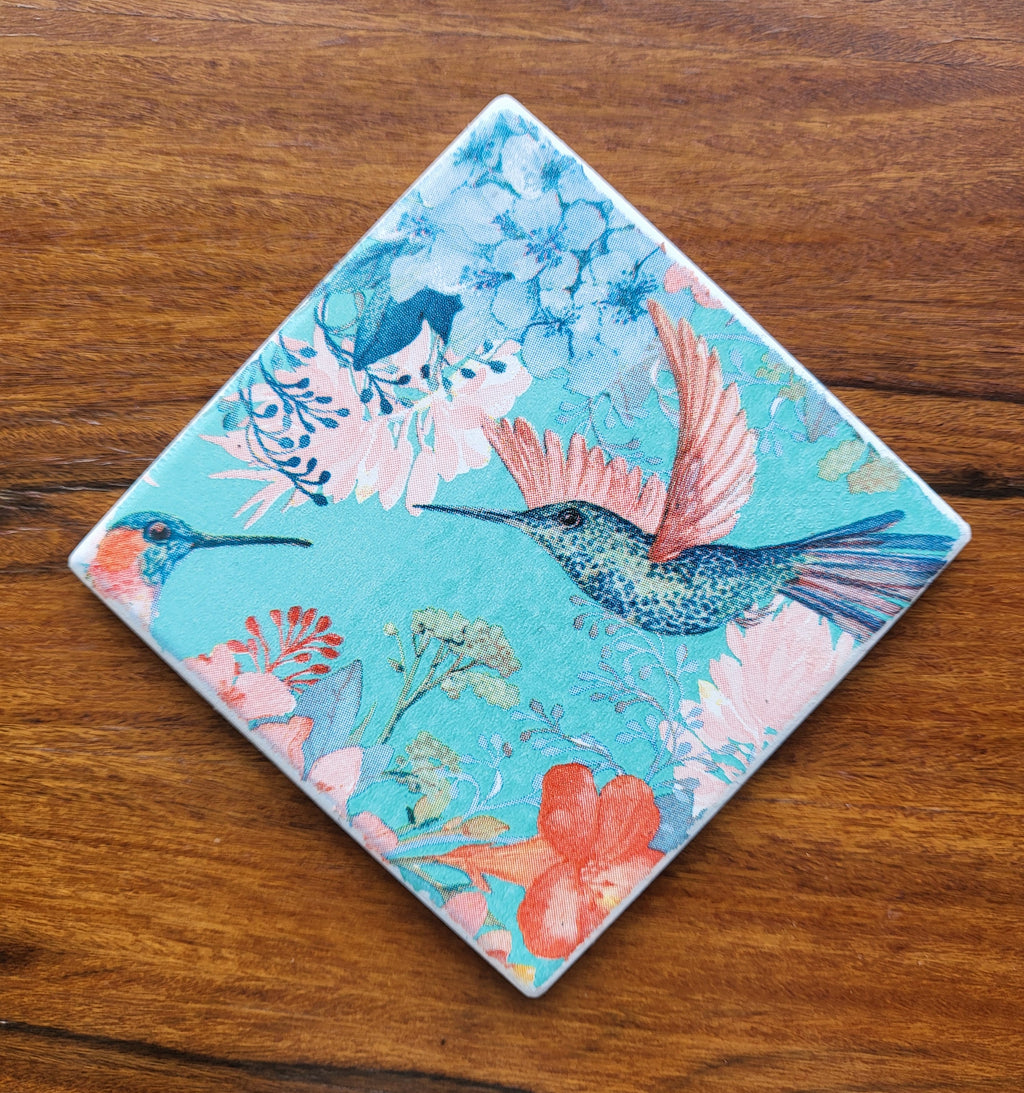 Coasters - 🌸🐦 Hummingbird Floral Set of 4