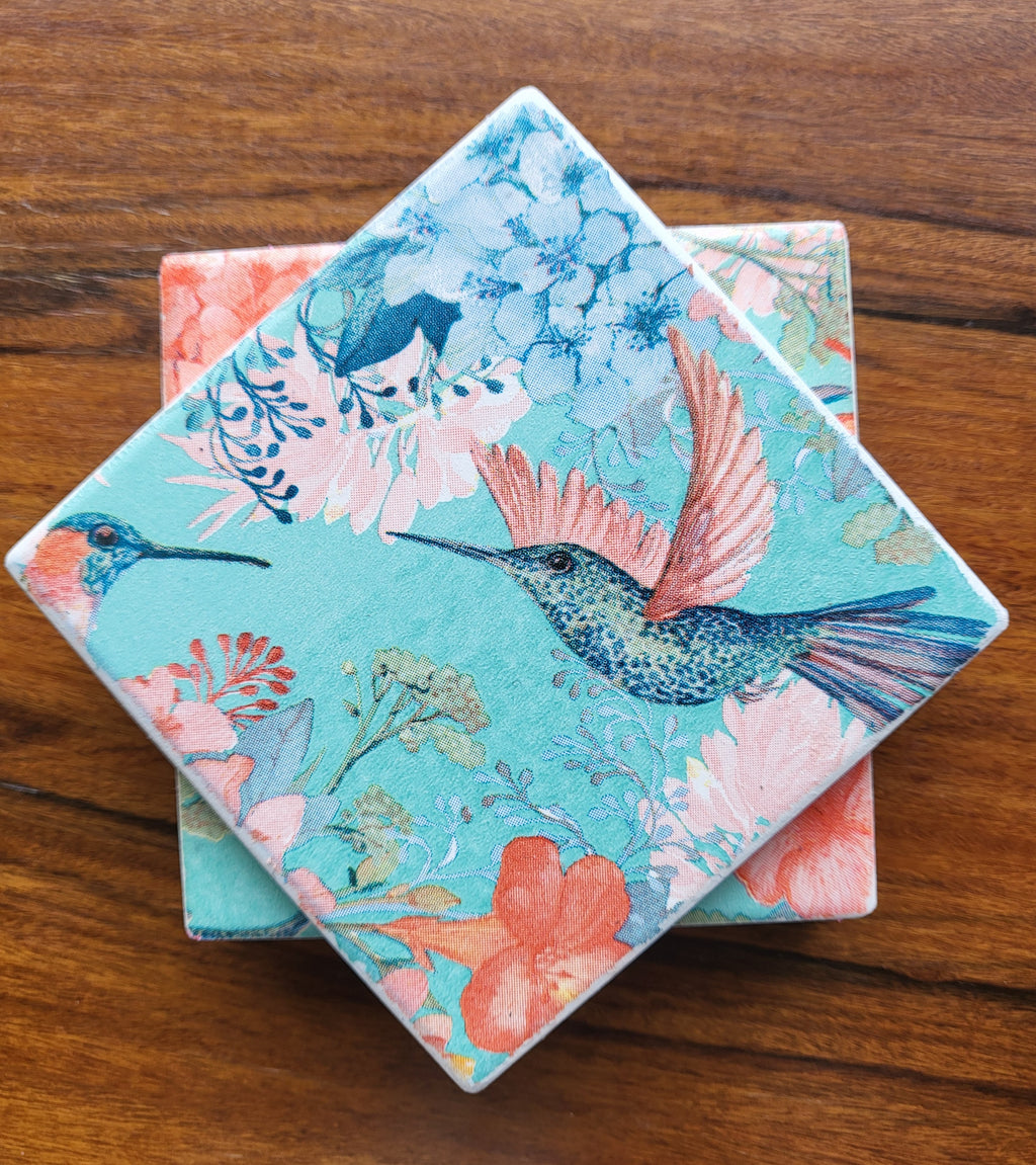 Coasters - 🌸🐦 Hummingbird Floral Set of 4