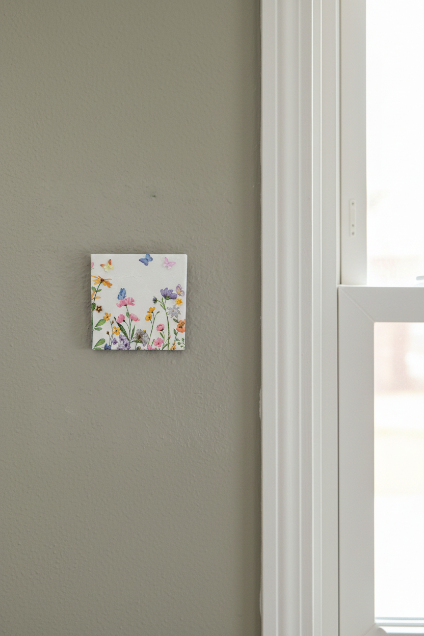 Butterflies and Flowers — Sage Green Wall with Window