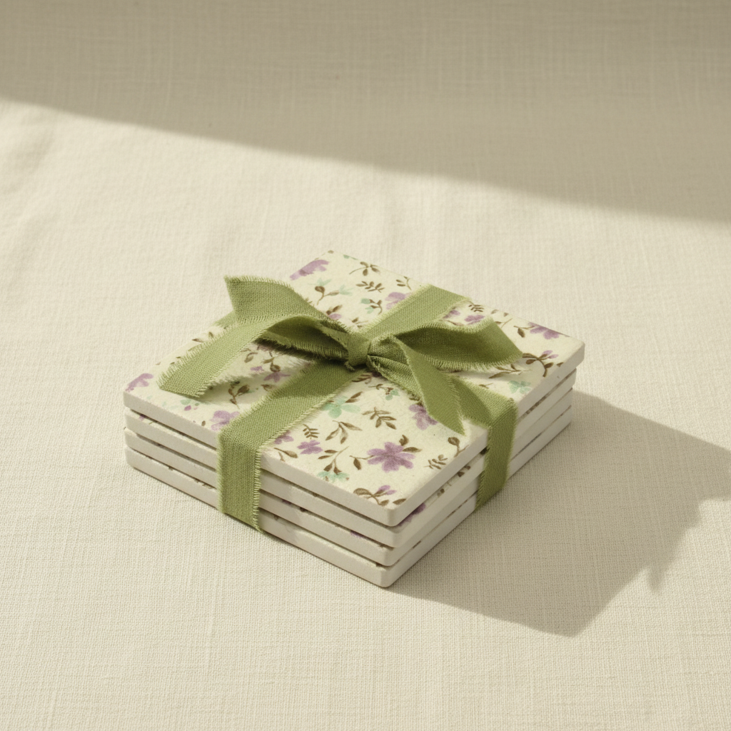Floral Coaster Set on Linen