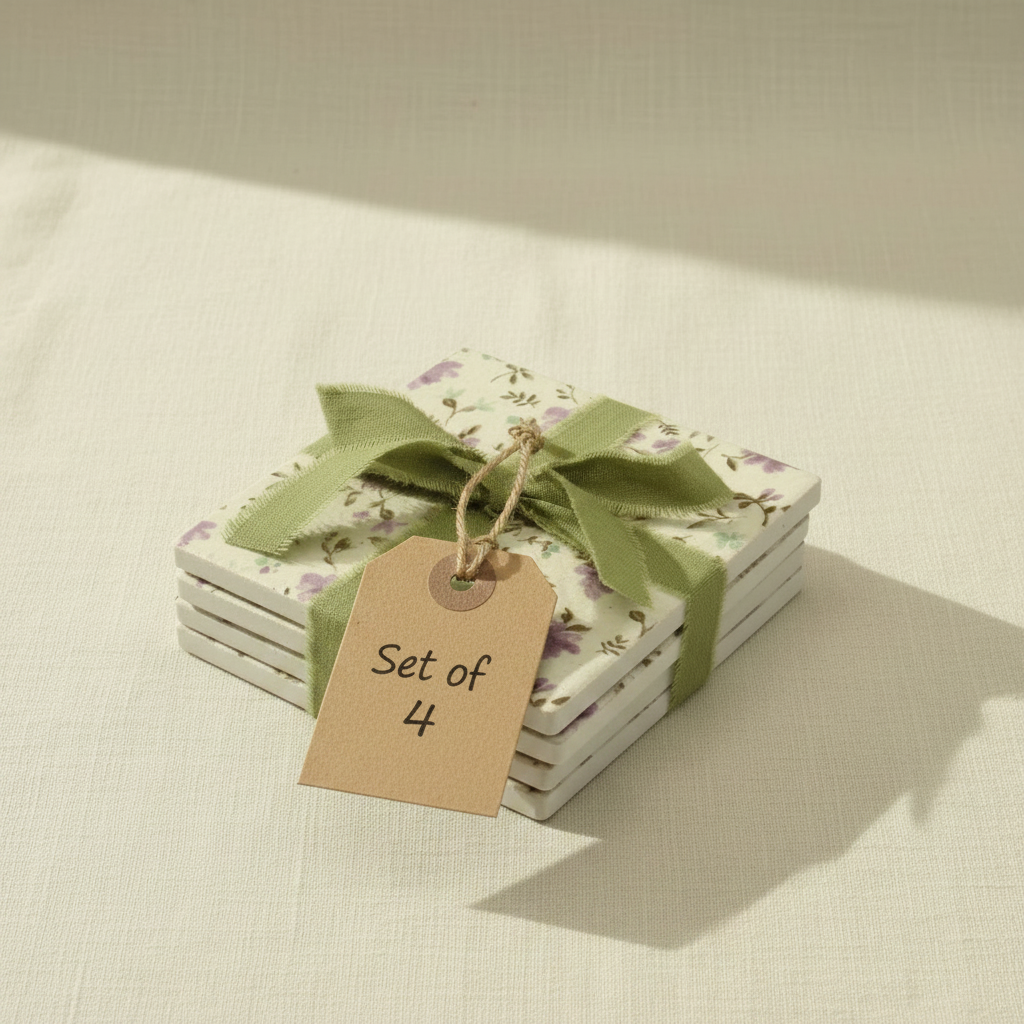 Floral Coaster Set with Gift Tag