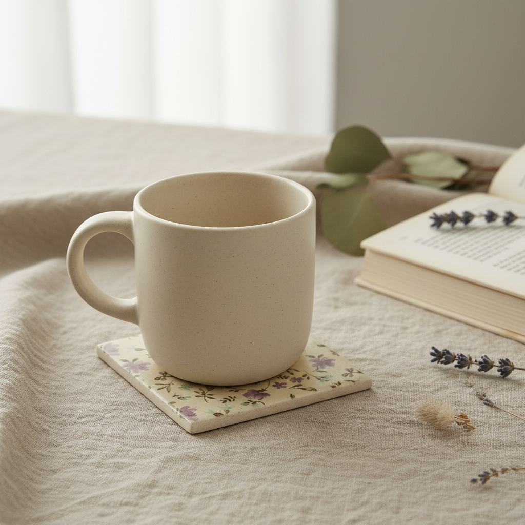 Floral Coaster with Coffee Mug