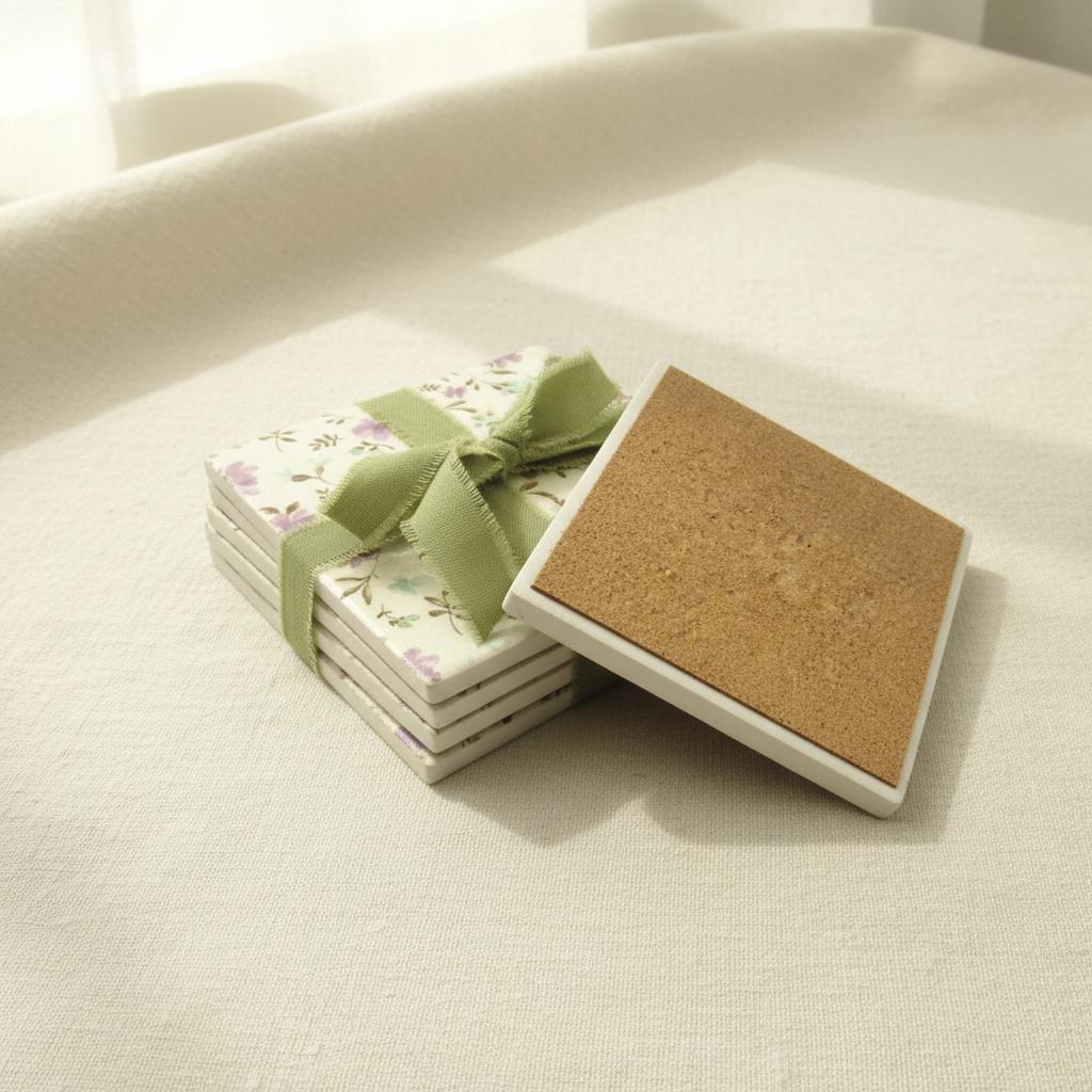 Floral Coasters with Cork on Linen