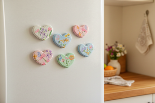 Floral Heart Magnets on Refrigerator