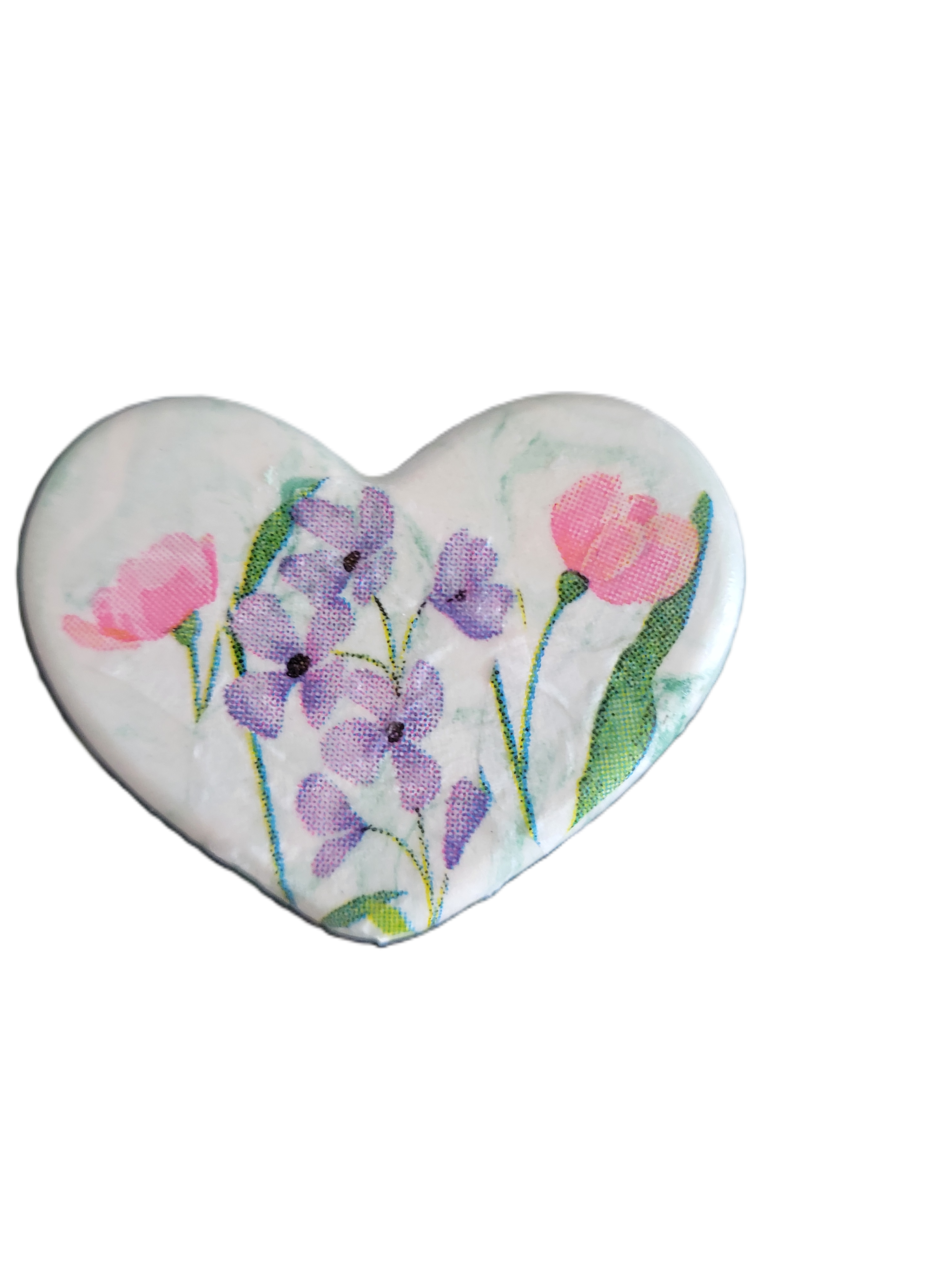 Handmade Floral Decoupage Heart Magnets — Set of 6 | Unique Gift Idea
