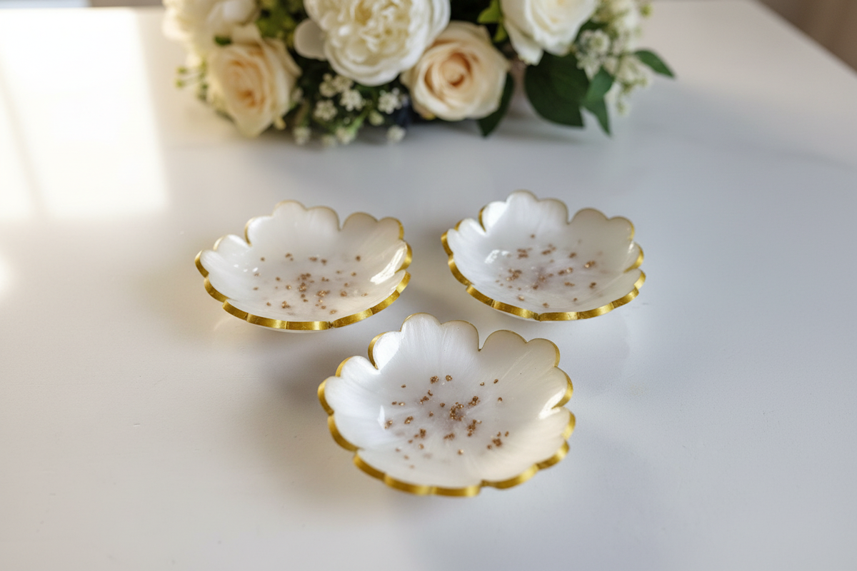 Kitchen Island Lifestyle - White & Gold Trinket Dishes