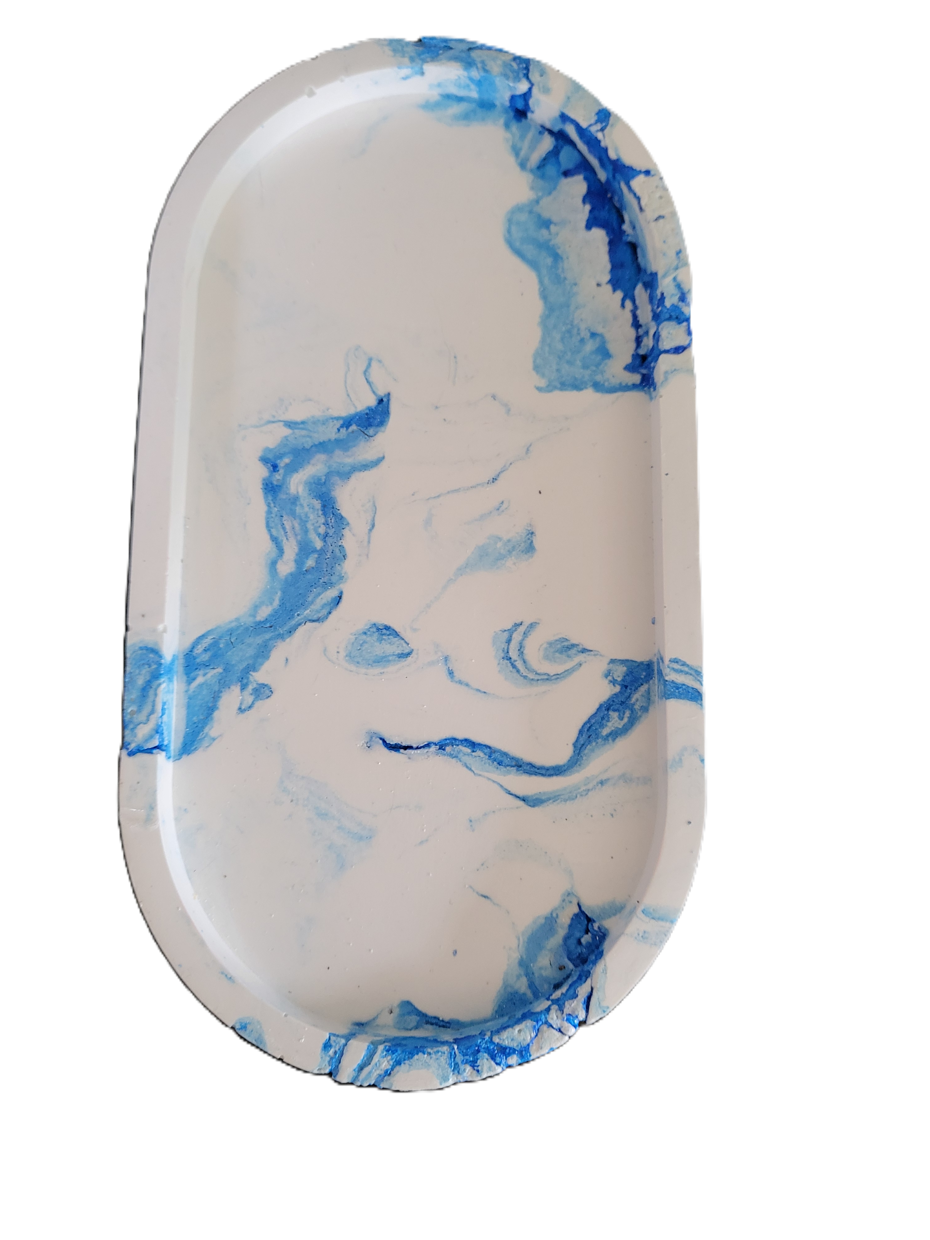 Handmade Plaster Oblong Tray — Artisan Home Decor | Blue or Green Swirl