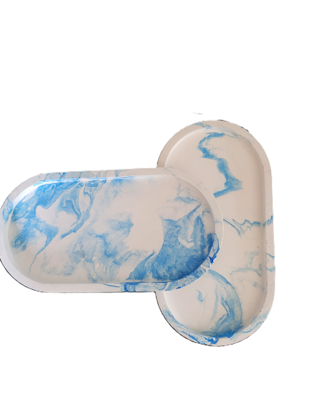 Handmade Plaster Oblong Tray — Artisan Home Decor | Blue or Green Swirl