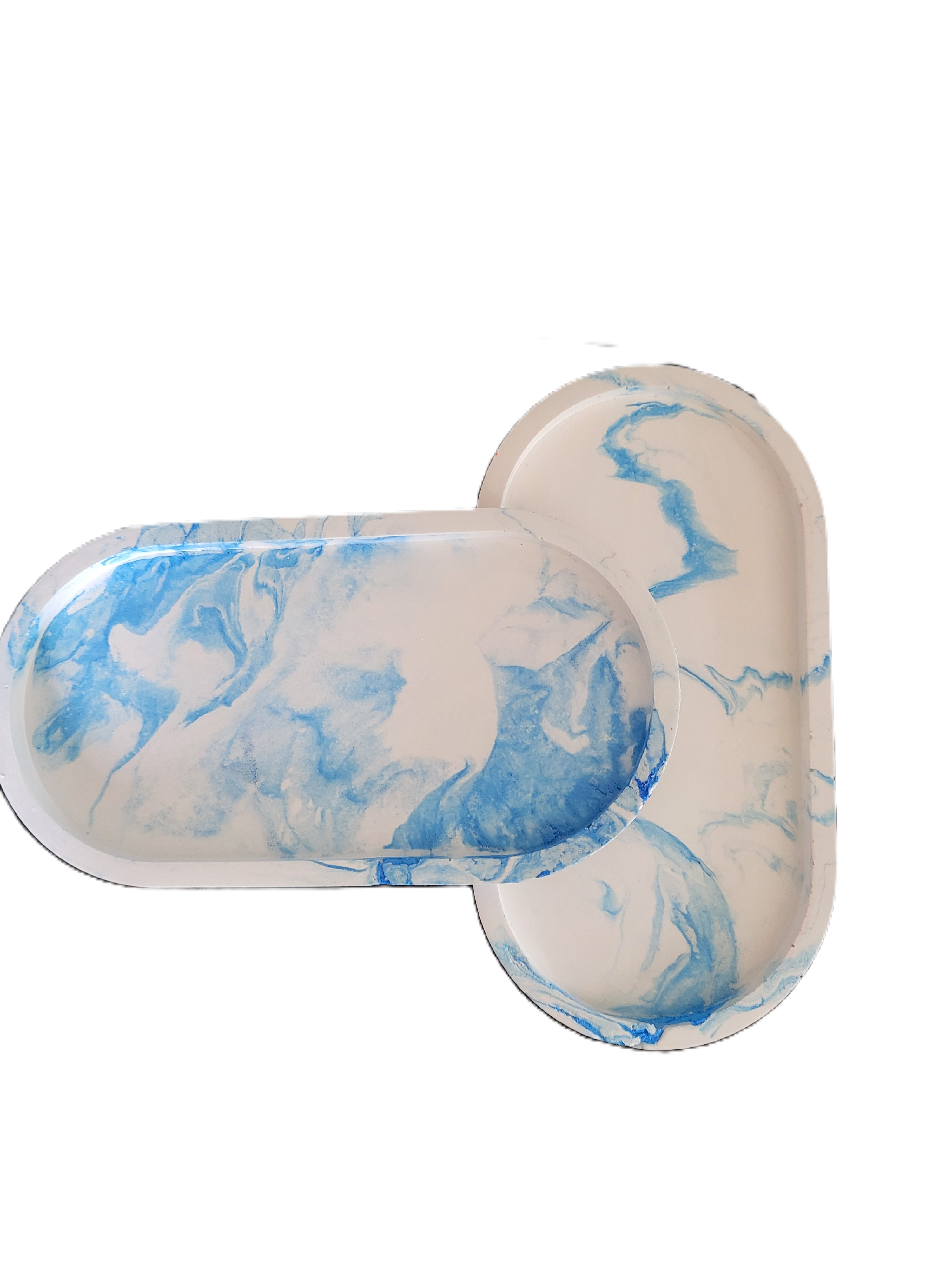 Handmade Plaster Oblong Tray — Artisan Home Decor | Blue or Green Swirl