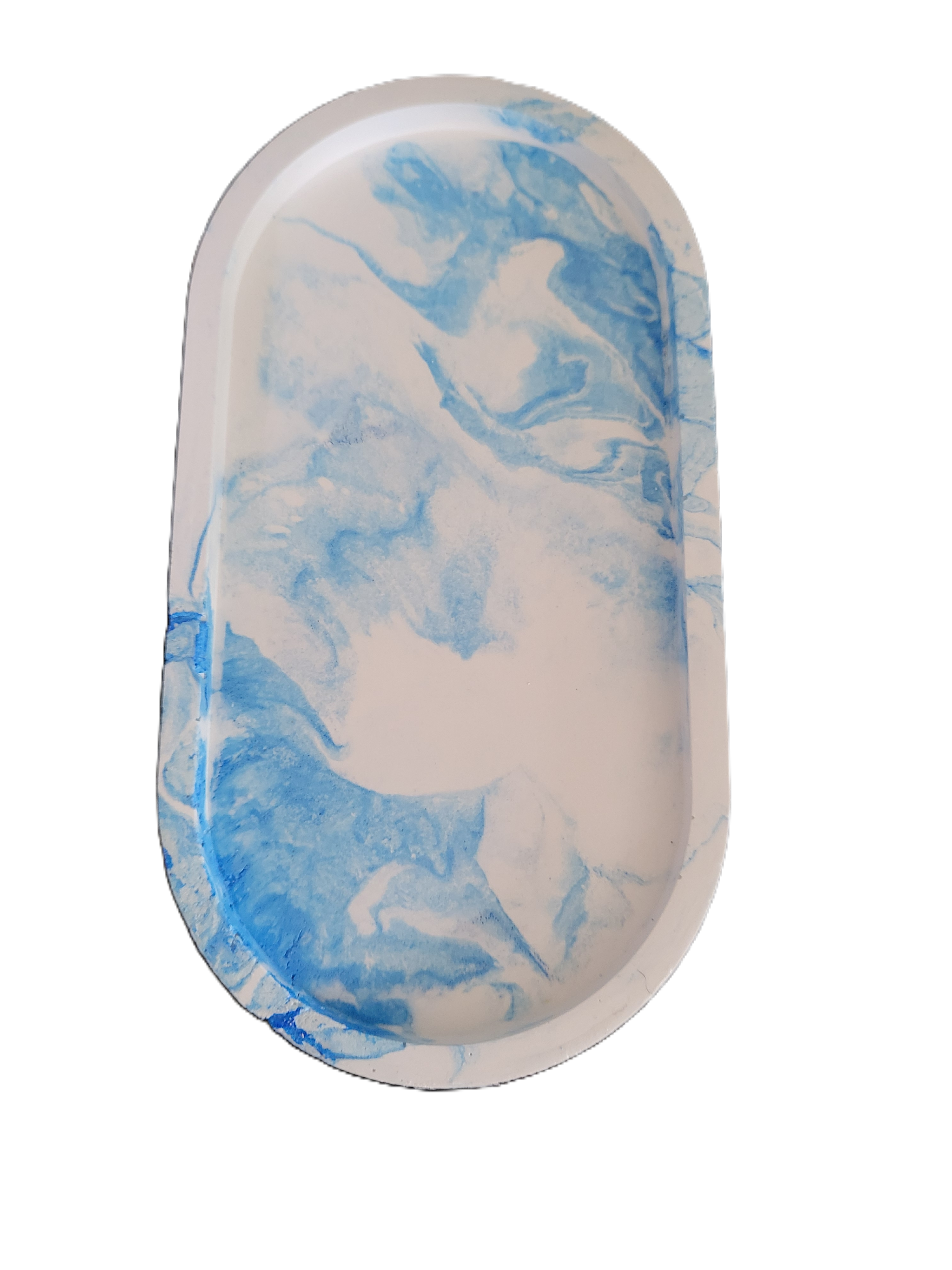 Handmade Plaster Oblong Tray — Artisan Home Decor | Blue or Green Swirl