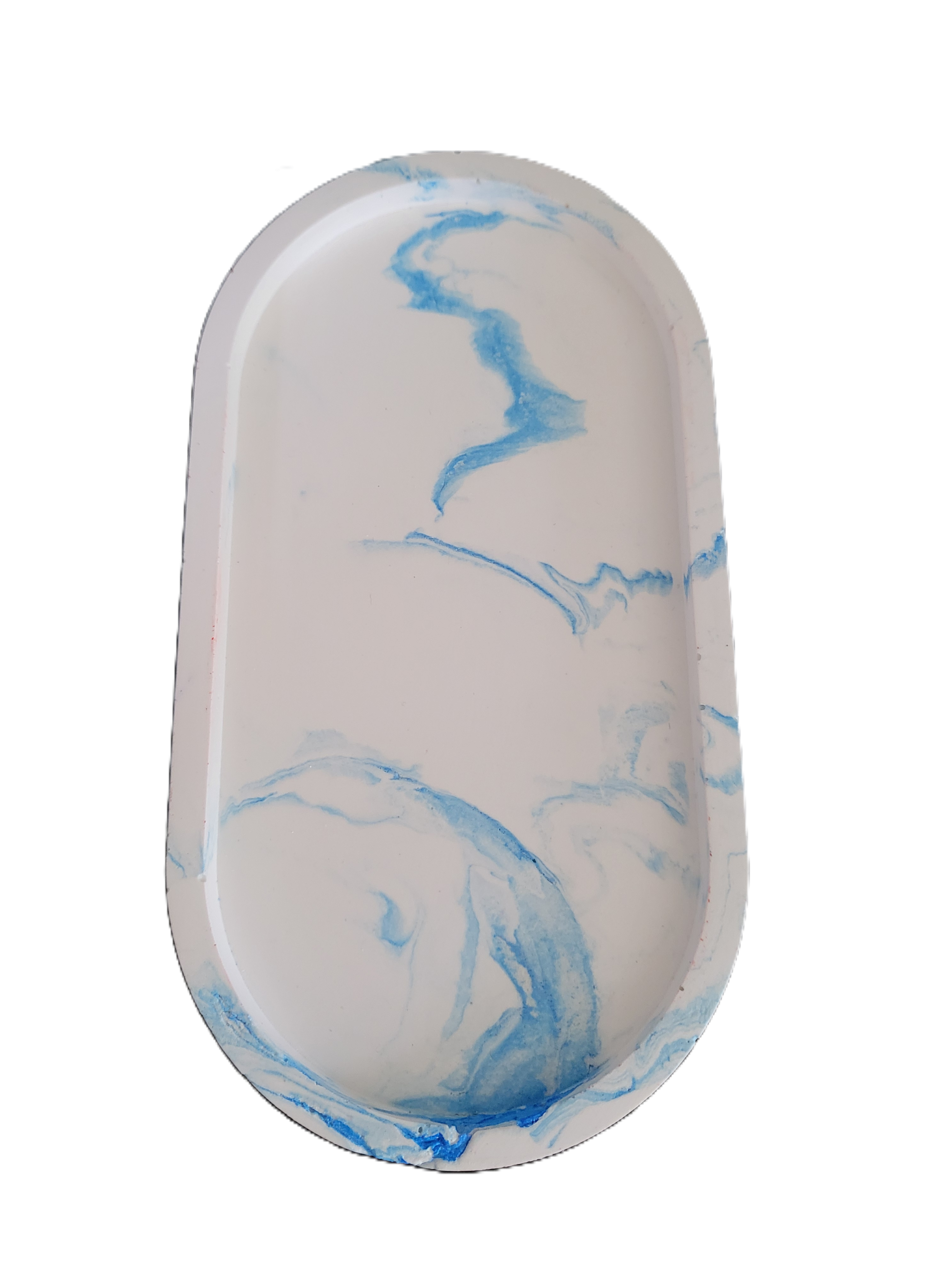 Handmade Plaster Oblong Tray — Artisan Home Decor | Blue or Green Swirl