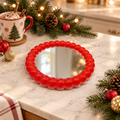 Red-rim mirrored bubble tray on a holiday kitchen counter