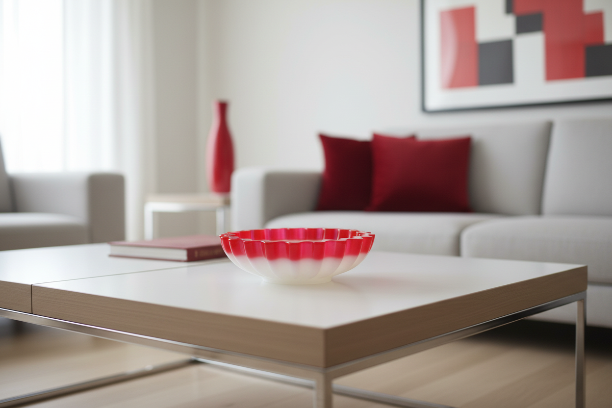Red White Bowl on Coffee Table Contemporary Home