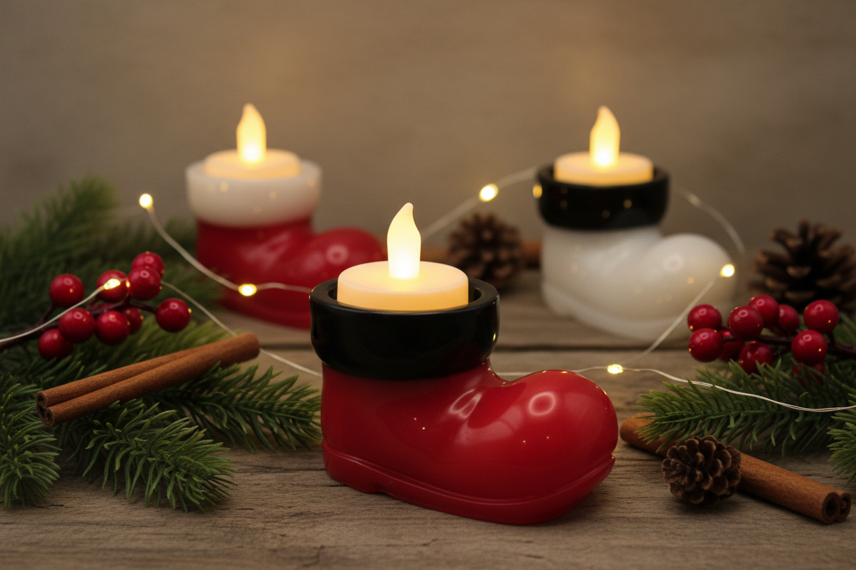 Santa Boot Votive Holders - Black and Red Featured