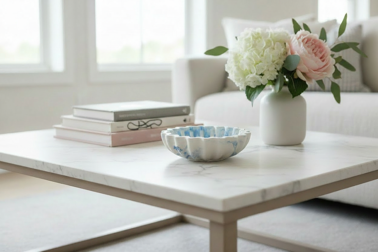 Scalloped Swirl Bowl - Coffee Table with Large Books