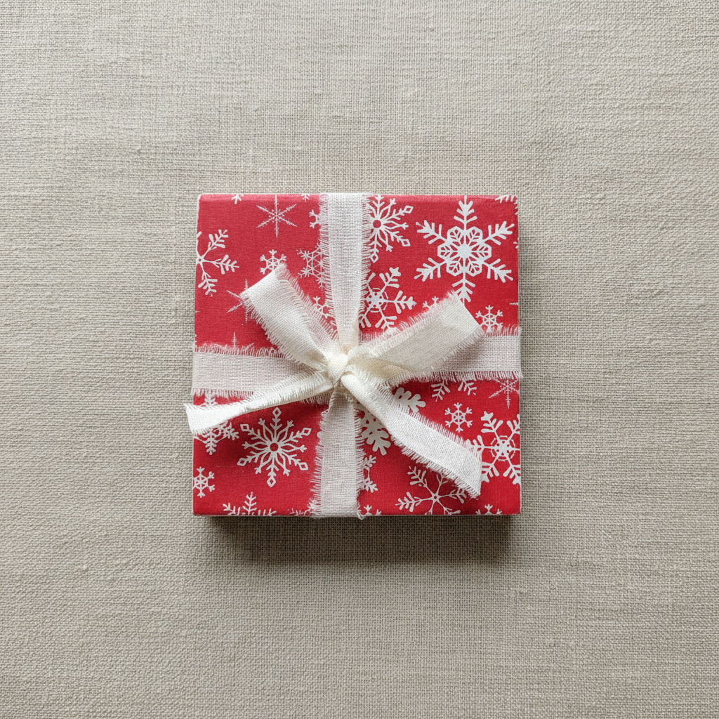 Snowflake coaster on linen background