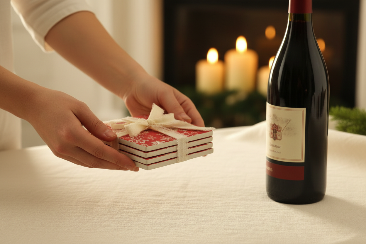 Snowflake Coasters Gift with Wine