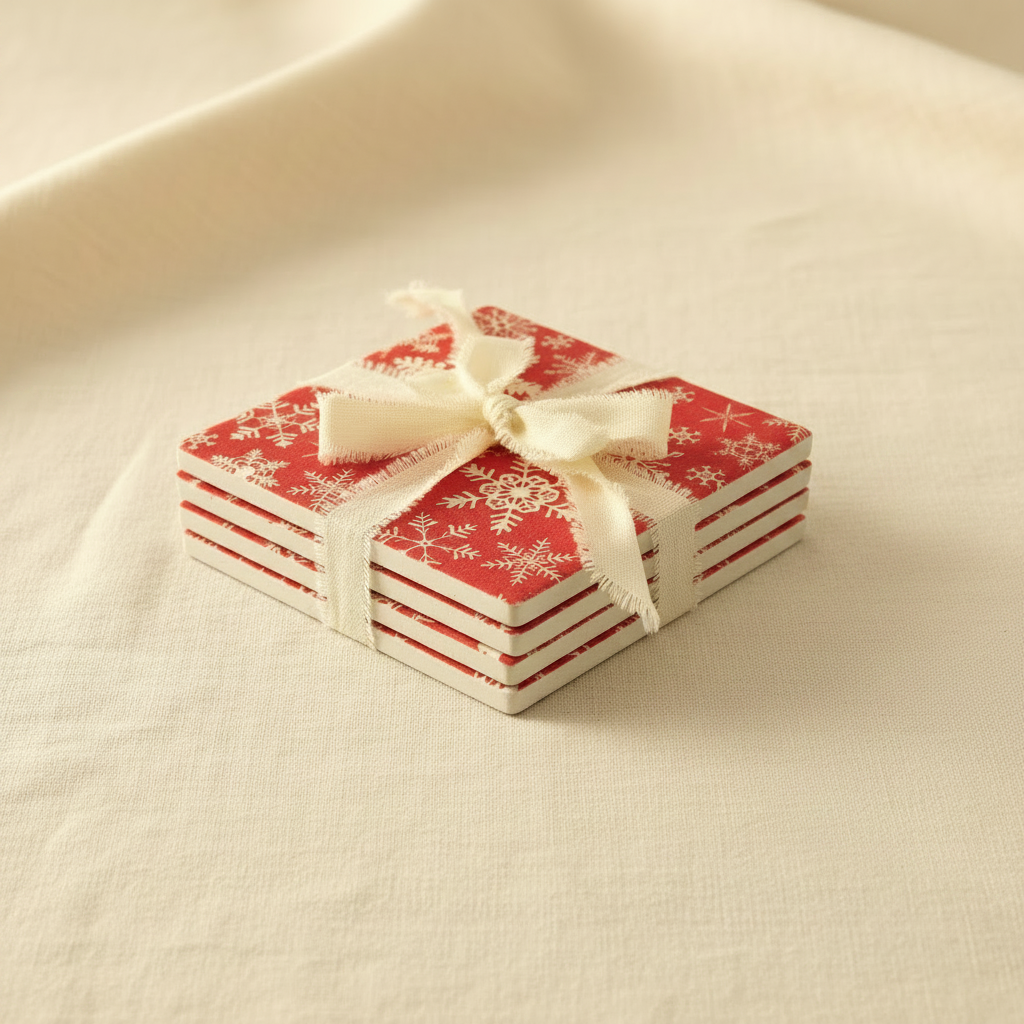Snowflake Coasters on Linen No Decor