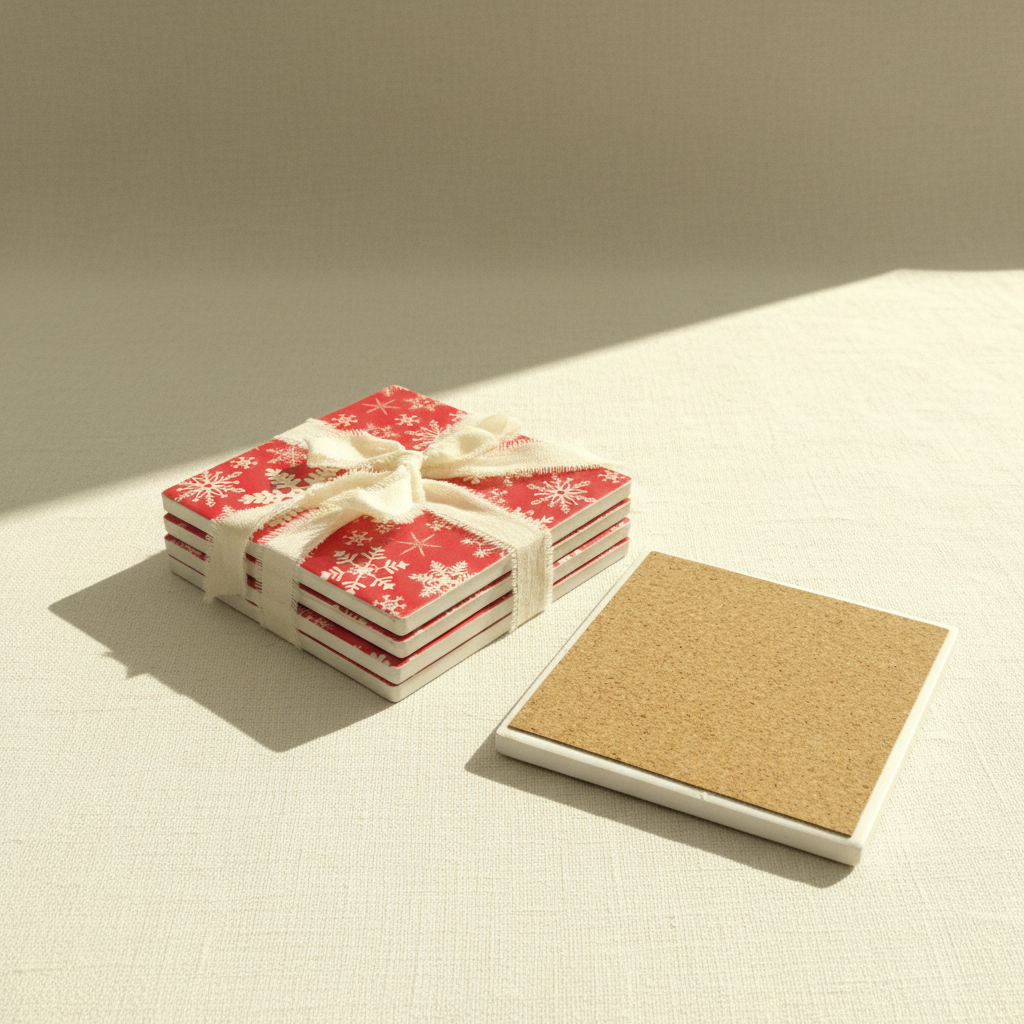 Snowflake Coasters with Cork on Linen
