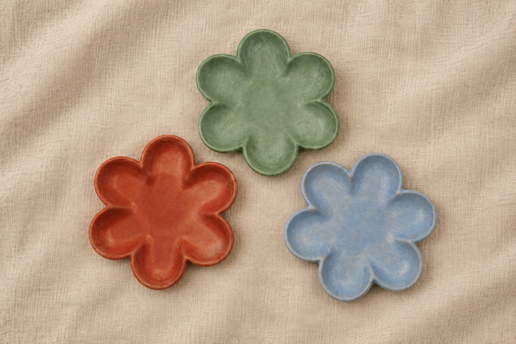Hand-Cast Dusty Rose-Blue-Green Trinket dishes/Candle holders- set of 3