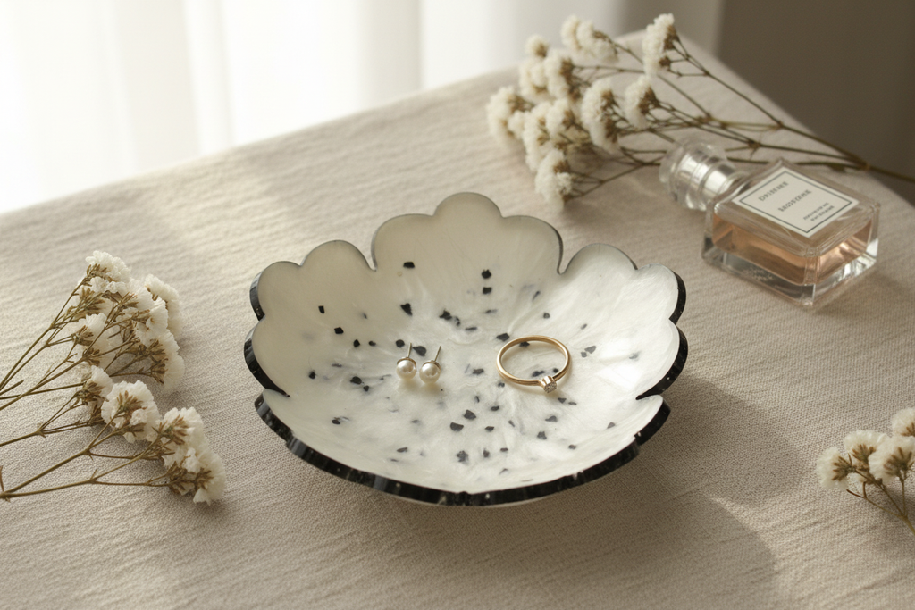 White Black Glitter Flower Trinket Dish Lifestyle