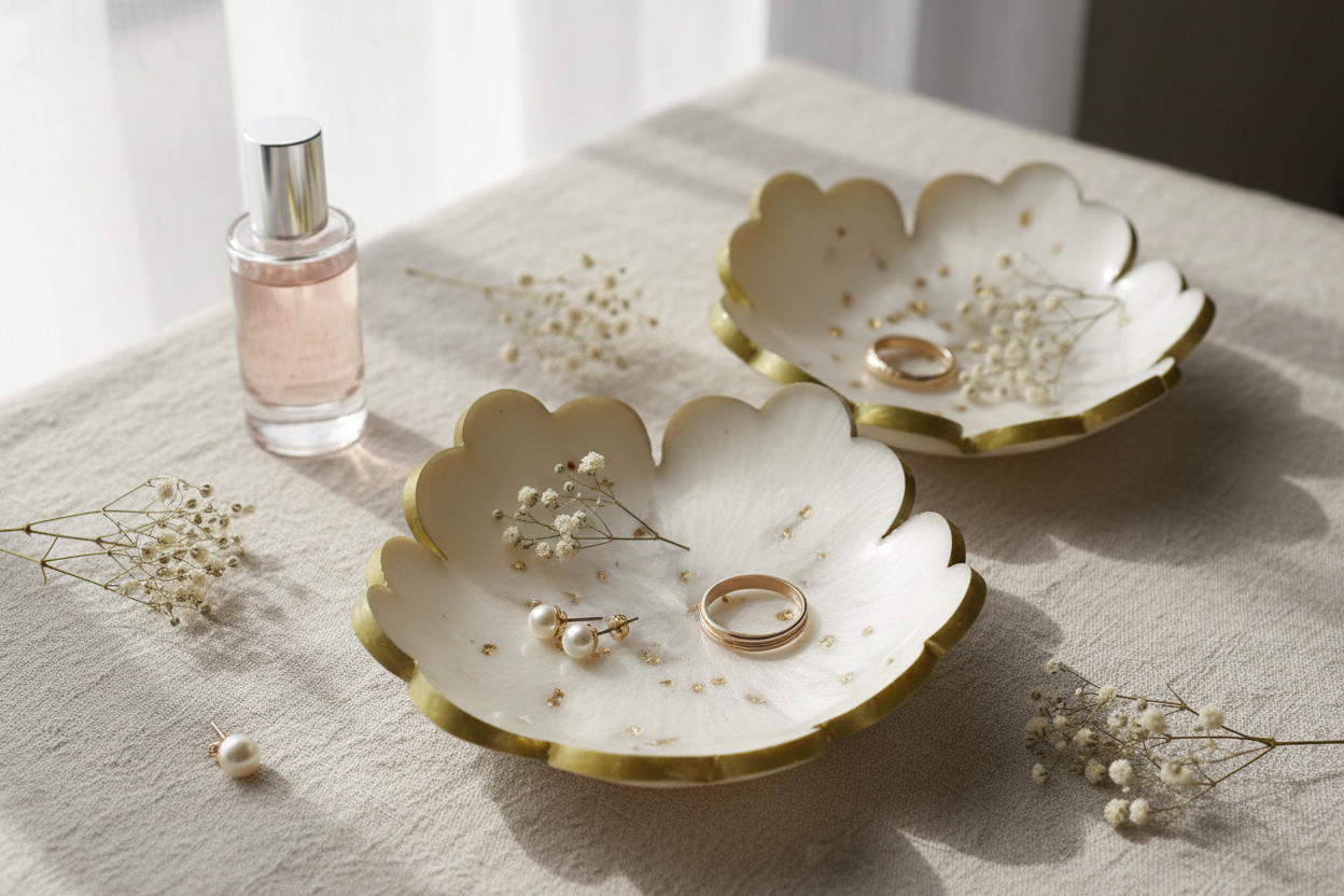 White Gold Glitter Flower Trinket Dish Lifestyle